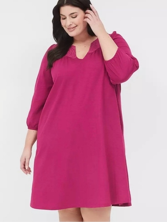Lane Bryant Dresses & Skirts - Lane Bryant 3/4-Sleeve Eyelet-Detail Swing Dress NWOT Magenta Plus Womens 22/24